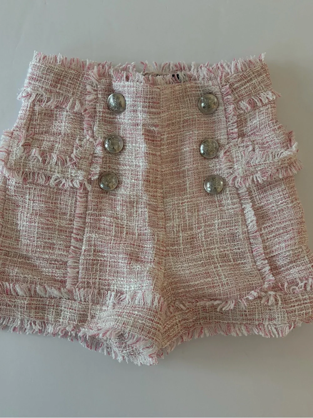 Bardot Junior Gamela Bouclé Set Pink Fringe Tweed Top High Waist Shorts Girls 7